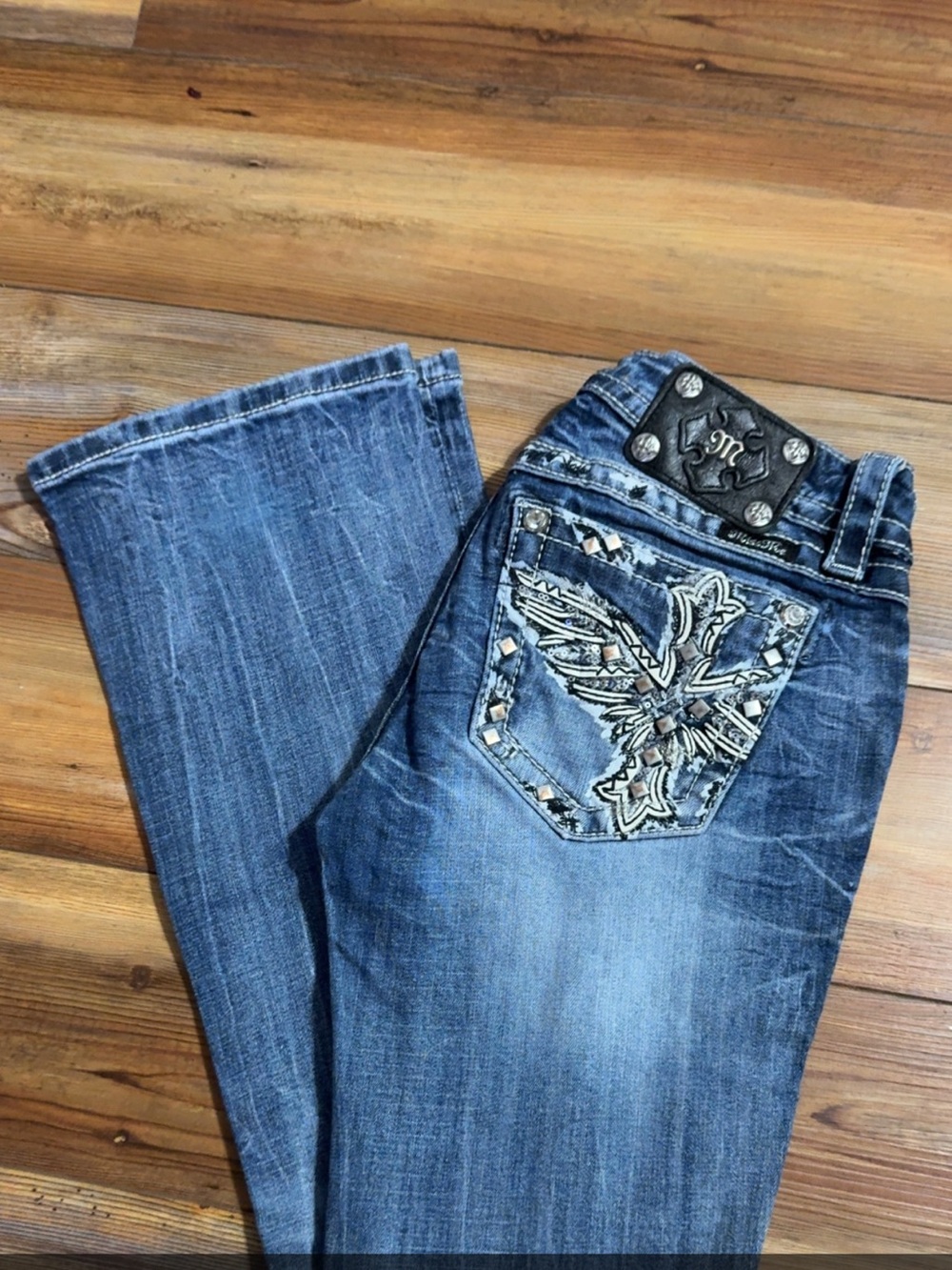 Miss Me Blue Bootcut Jeans with Embroidered Wing Pocket